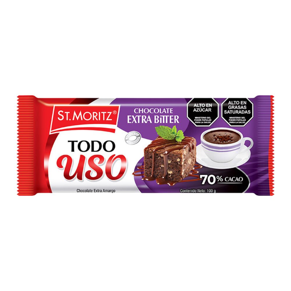 St. Moritz Chocolate Todo Uso Extra Bitter 70% Cacao 100gr 1 Und