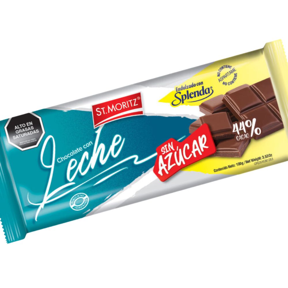 St. Moritz Chocolate con Leche Sin Azucar 44% Endulzado con Splenda 100gr 1 Und