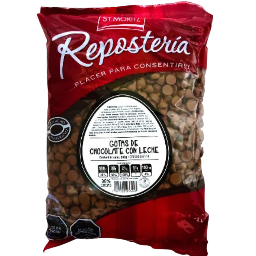 St. Moritz Reposteria Gotas 3500 de Chocolate Oscuro o Bitter 500gr