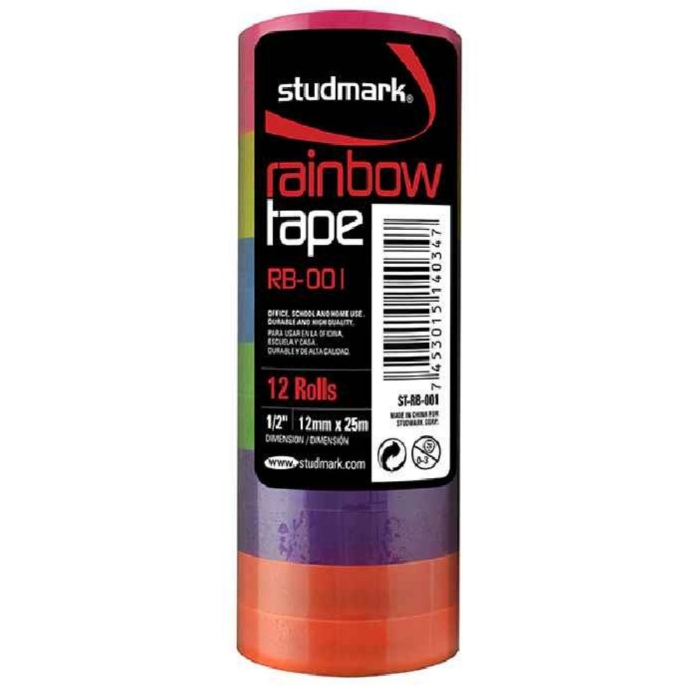 Studmark Cinta Adhesiva Arcoiris 1/2" 12mm x 25m 12 Rollos