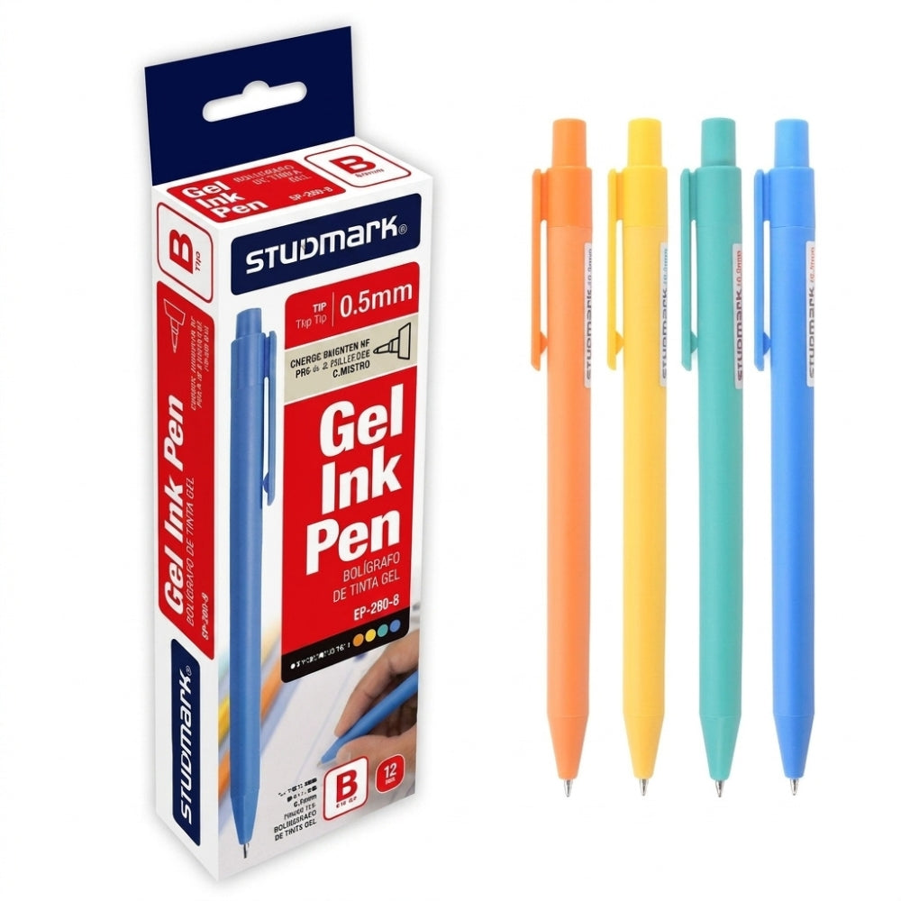 Studmark Caja Bolígrafo De Tinta Gel Rojo Retractil 12Und Colores del Boligrafo Surtidos