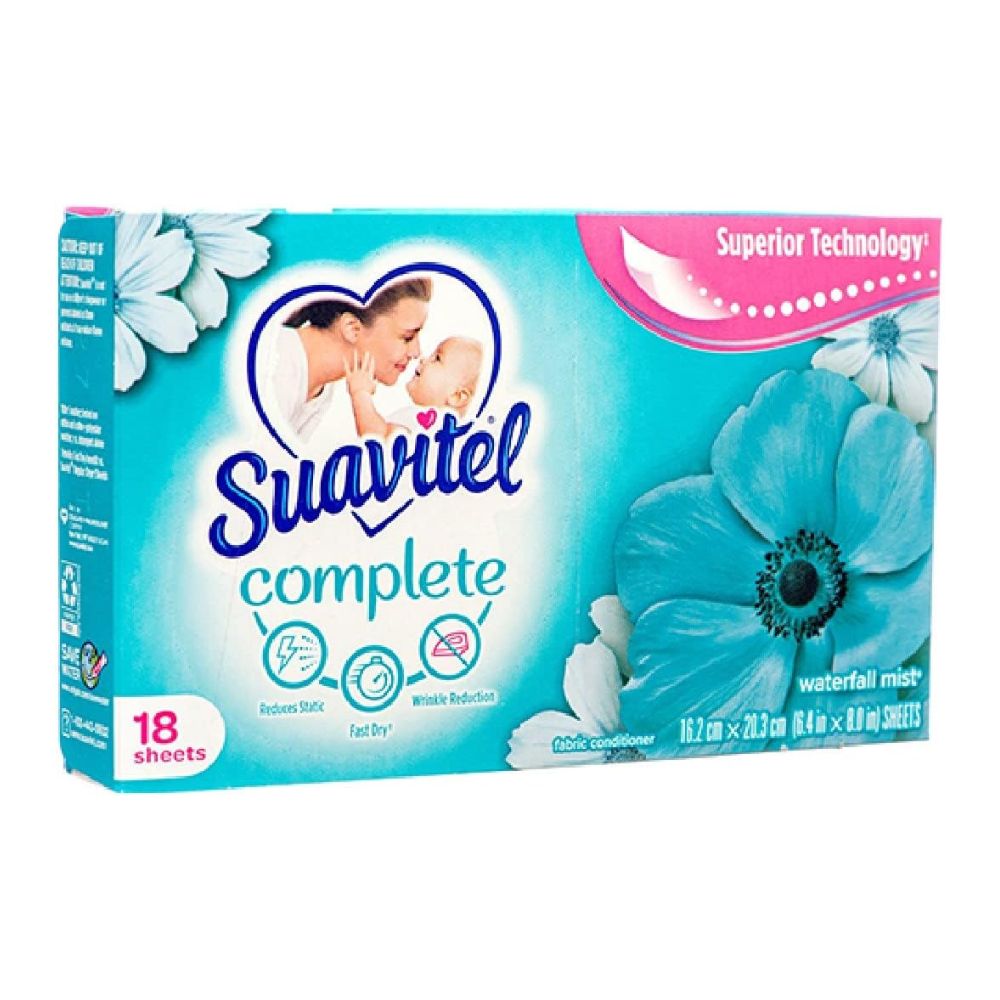 Suavitel Suavizante 18 Hojas Complete 16.2 x 20.3cm Waterfall Mist