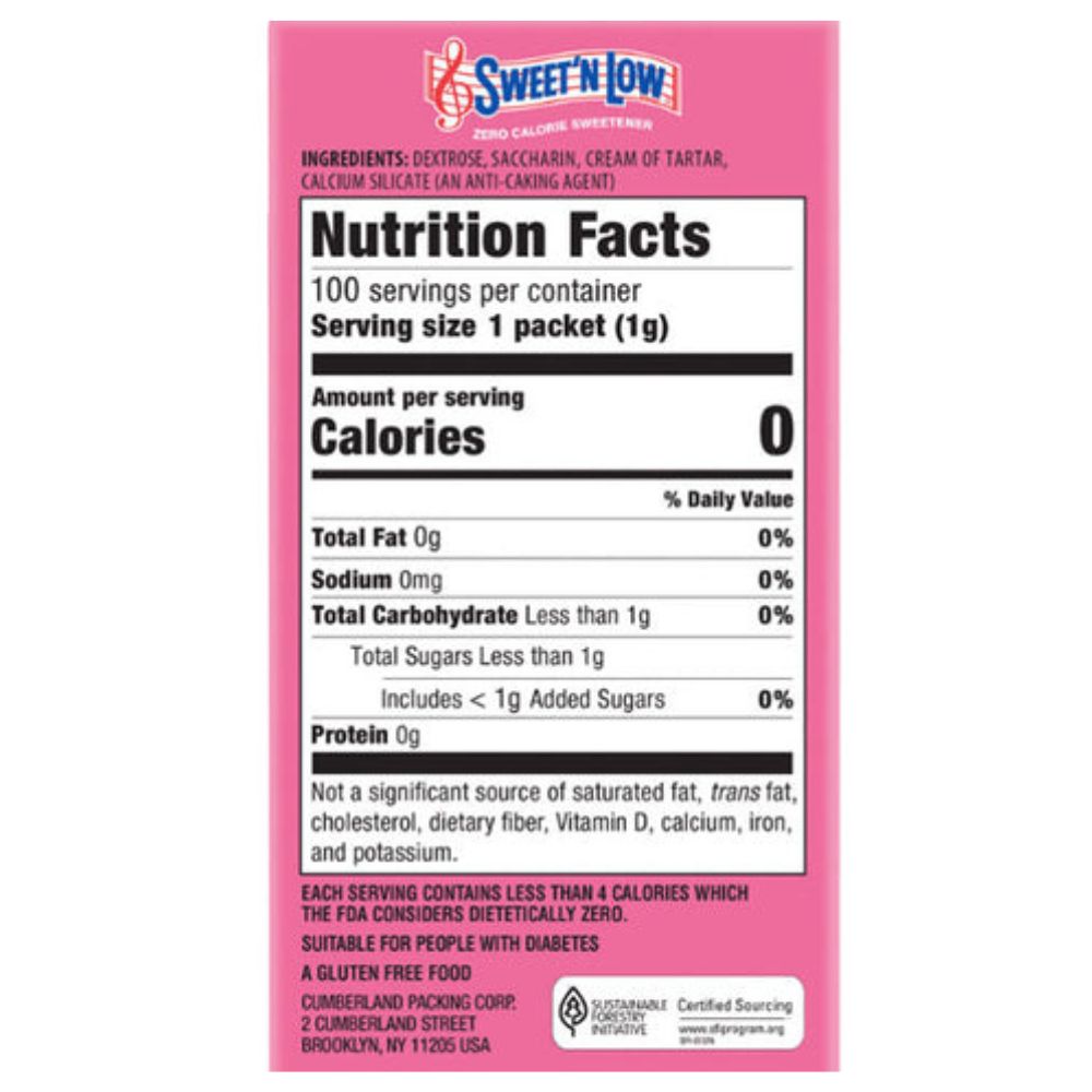 Sweet'n Low Zero Calorie Sweetener 100 Paquetes