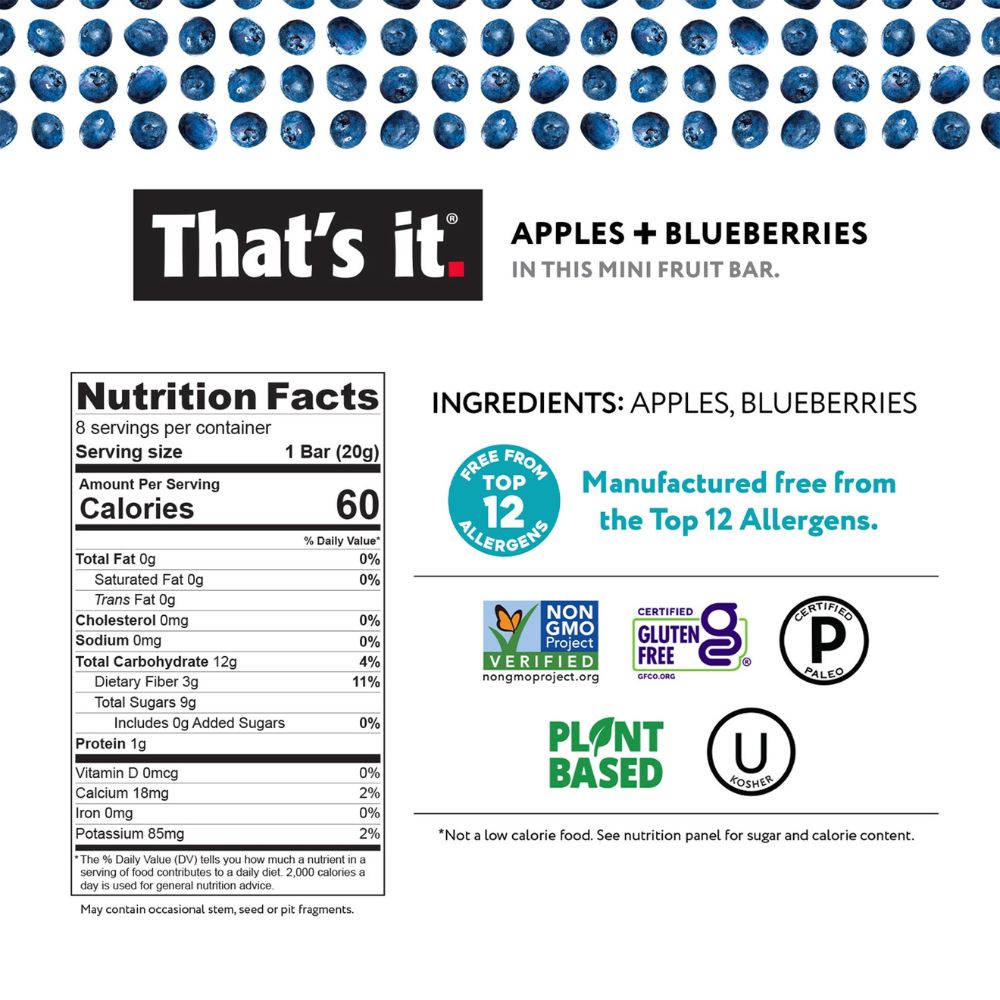 That´s it Mini Fruit Mini Bars Apples + Blueberries 8 Und 160gr