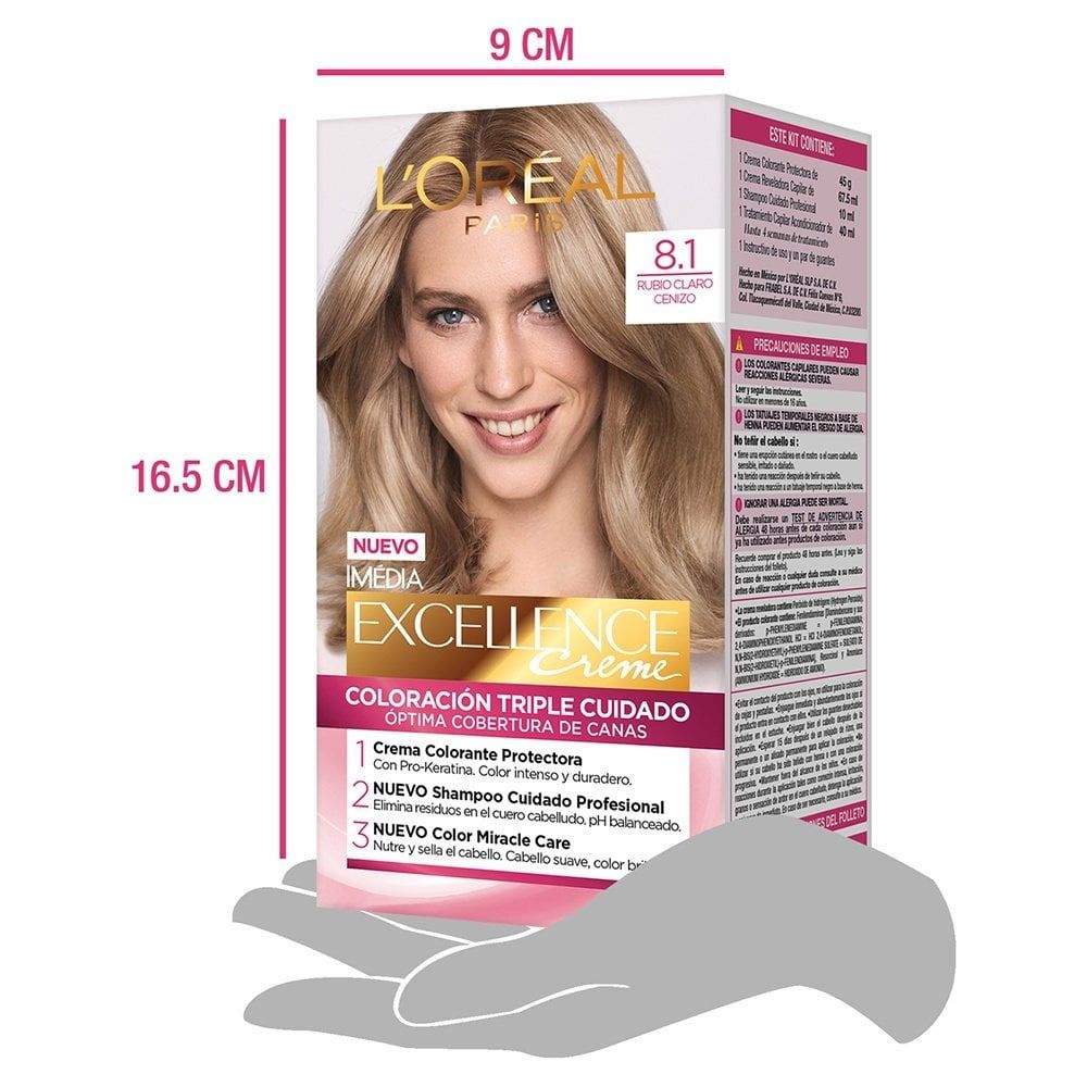 Tinte L'Oreal Excellence Creme 8.1 Rubio Claro Cenizo