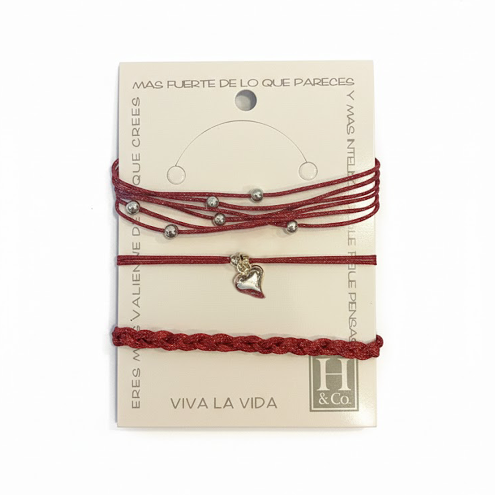 H&Co Trio De Pulseras Para Damas Metalizadas Color Red