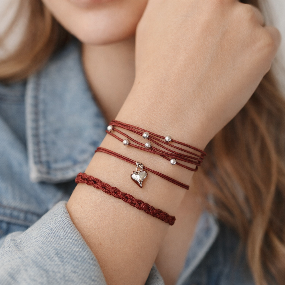 H&Co Trio De Pulseras Para Damas Metalizadas Color Red