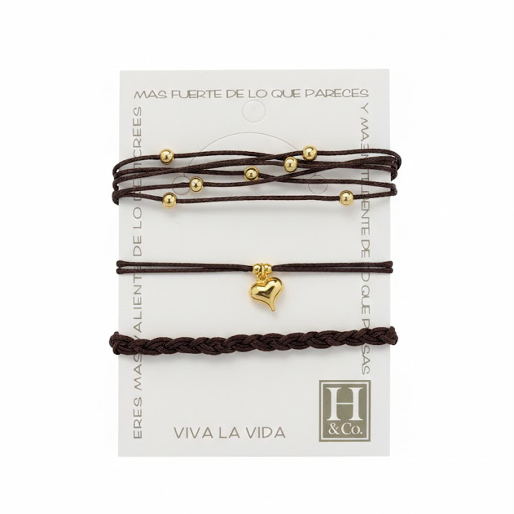 H&Co Trio De Pulseras Para Damas Metalizadas Color Dark Brown