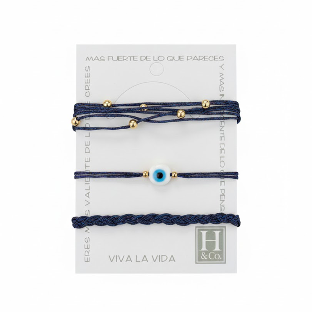 H&Co Trio De Pulseras Para Damas Metalizadas Color Dark Blue