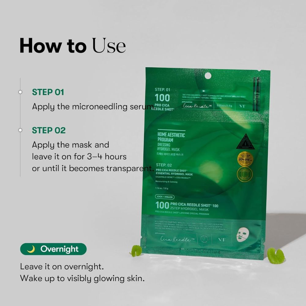 VT Cosmetics Mascarilla 100 Pro Cica Reedle Shot Sep. 01 y Step. 02 Hydrogel Mask 33g