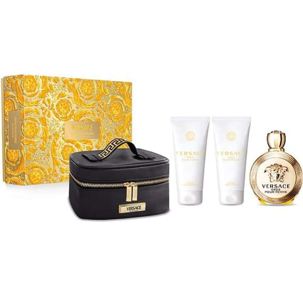 Versace Eros Pour Femme Set De Regalo 100ml Eau de Toilette +  Shower Gel 100ml+  Body Lotion 100ml+ Bolso Versace