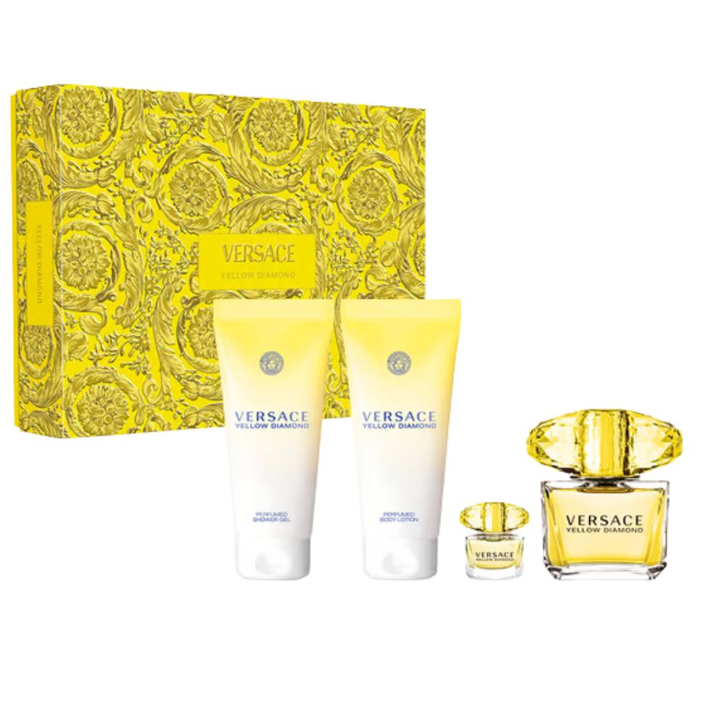 Versace Yellow Diamond Set De Regalo 4 Und 90ml Eau Toilette + 5ml + Perfumed Shower Gel 100ml + Perfumed Body Lotion 100ml