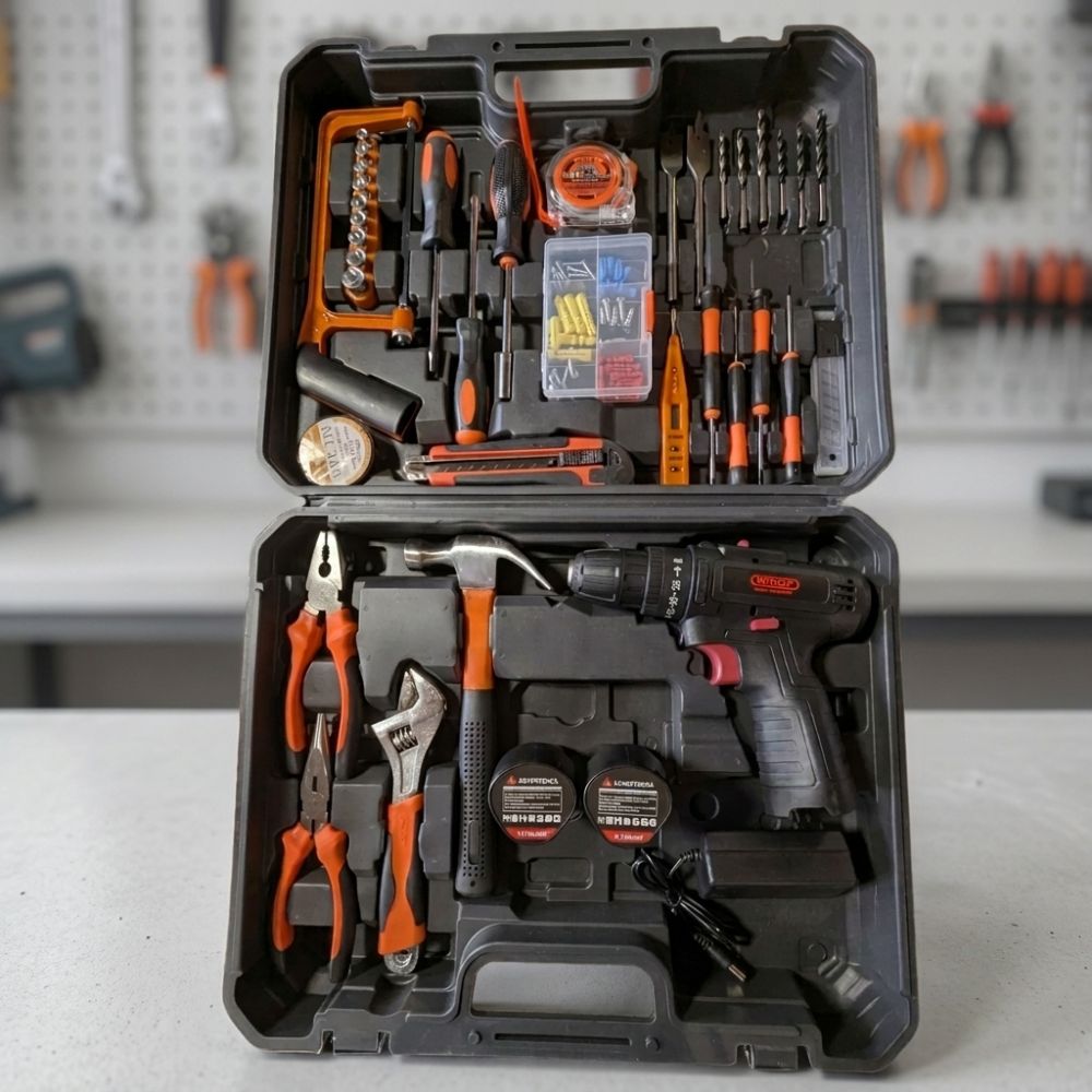 Wequp Kit De Herramientas Con Taladro Inalámbrico 3/8"(12V-25N.m)