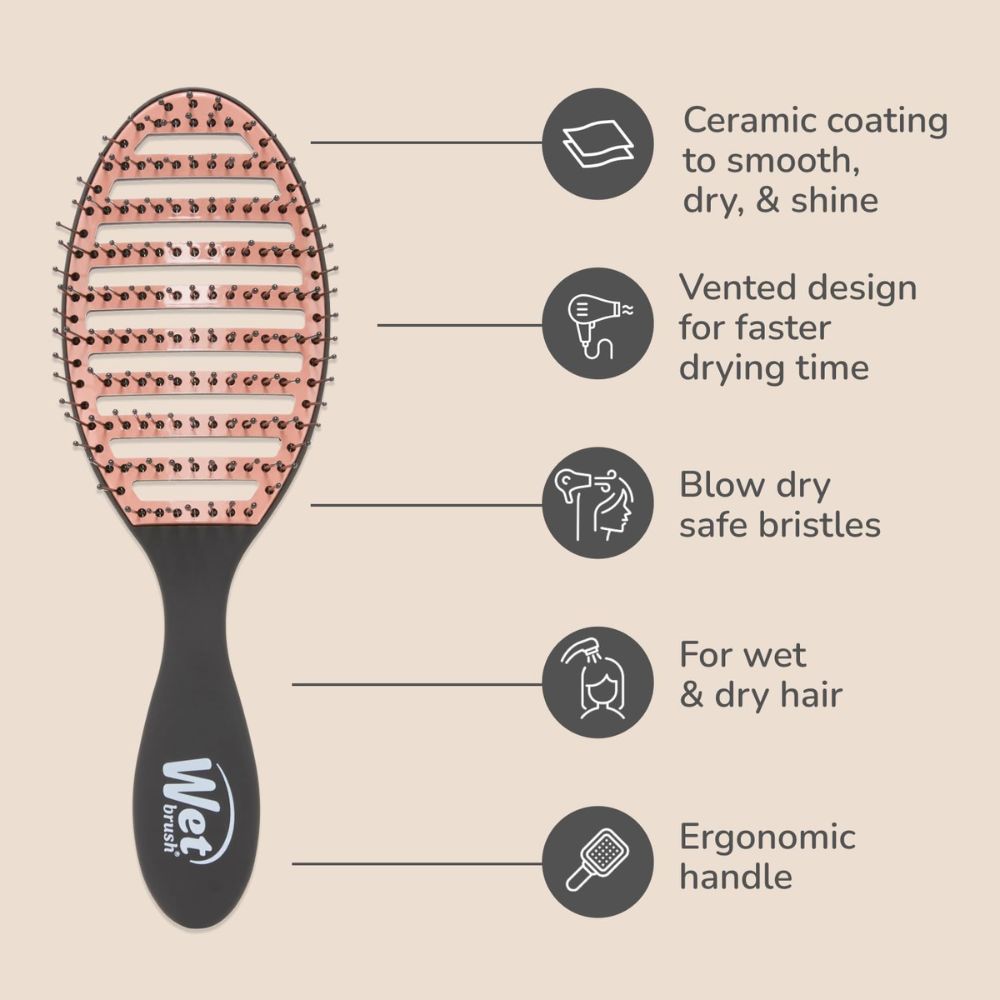 Wet Brush Cepillo Para El Cabello Ceramic Speed Dry Black