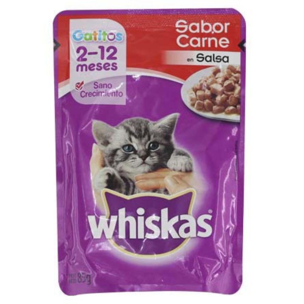 Whiskas Alimento Para Gato Sabor a Carne Sano Crecimiento 85gr