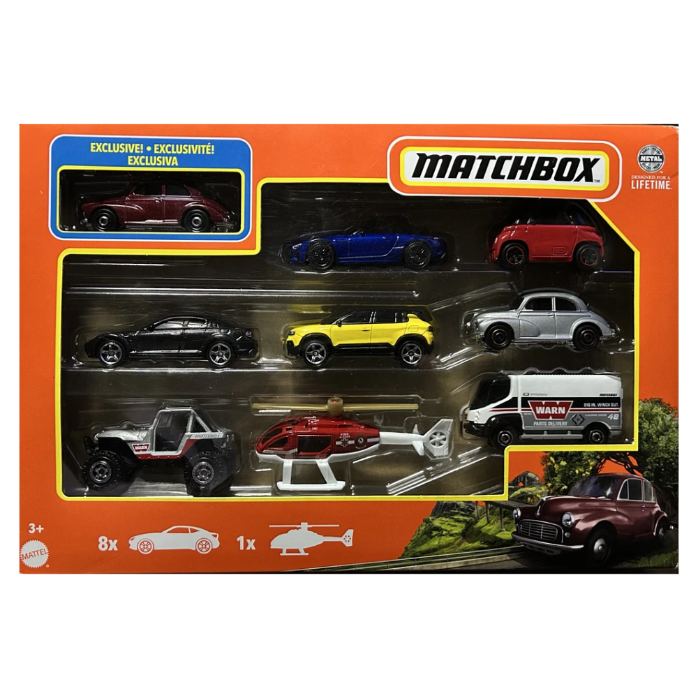 Mattel Matchbox Set de 8 Carros + 1 Helicoptero 3+