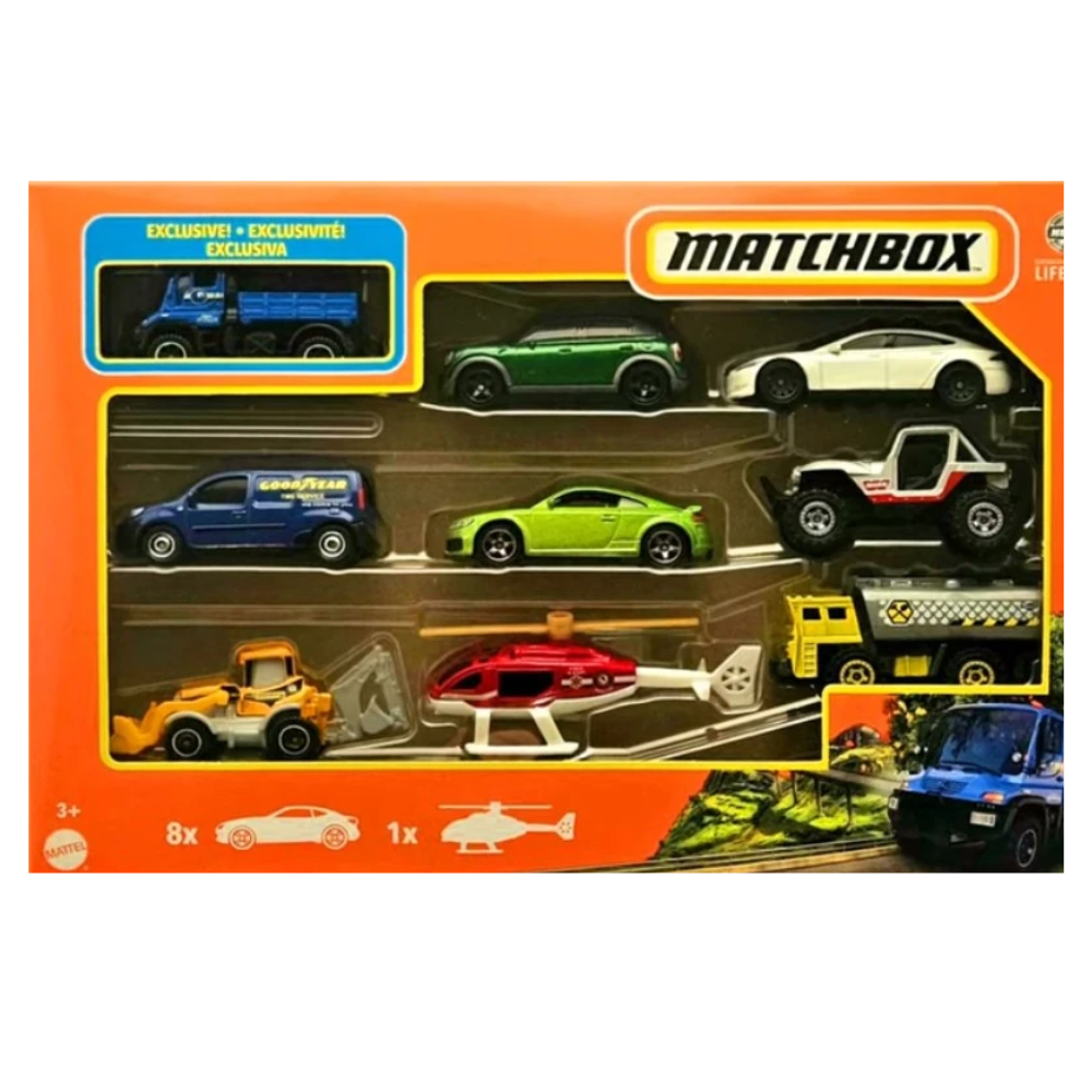 Mattel Matchbox Set de 8 Carros + 1 Helicoptero 3+