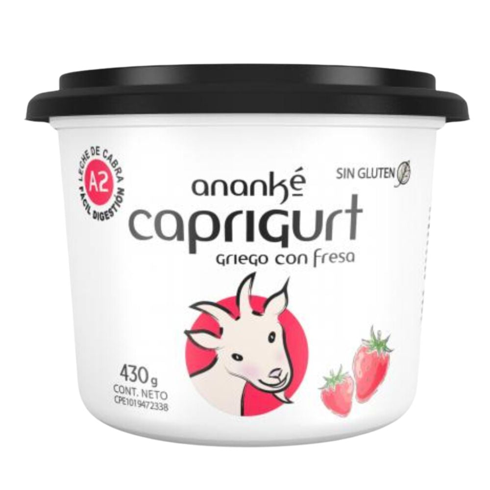 Yogurt Ananké Caprigurt Estilo Griego Leche De Cabra Fresa 430g