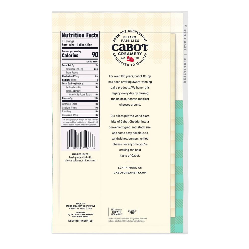 Cabot Creamery Vermont Sharp Sliced Cheedar Cheese 198gr