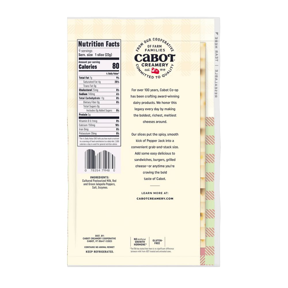 Cabot Creamery Pepper Jack Sliced Cheese 198gr