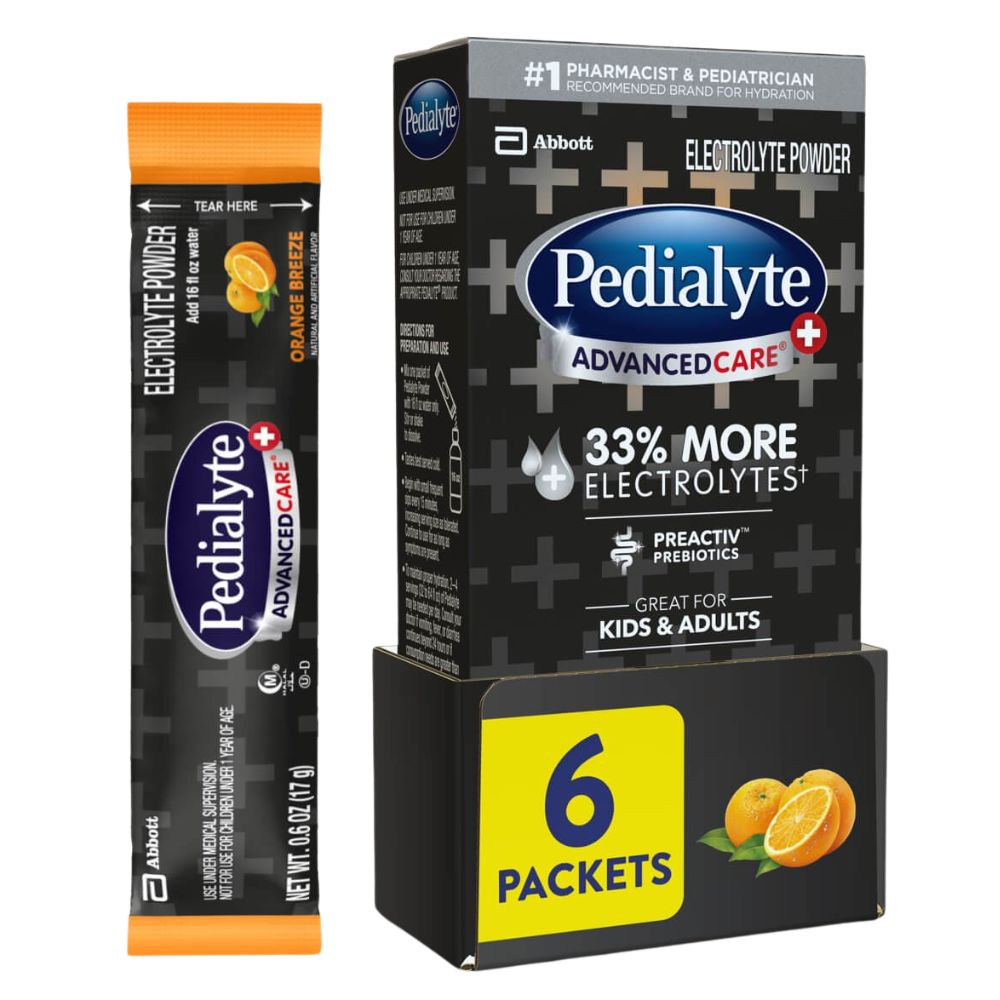 Pedialyte 6 Pack Abbott Electrolyte Powder Advanced Care Orange Breeze 102gr