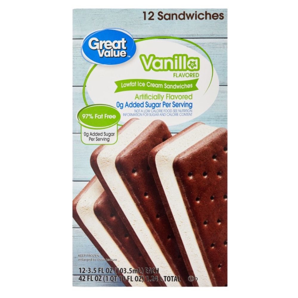 Helados Great Value Vanilla Flavored Lowfat Ice Cream Sandwiches 12und 1.24L