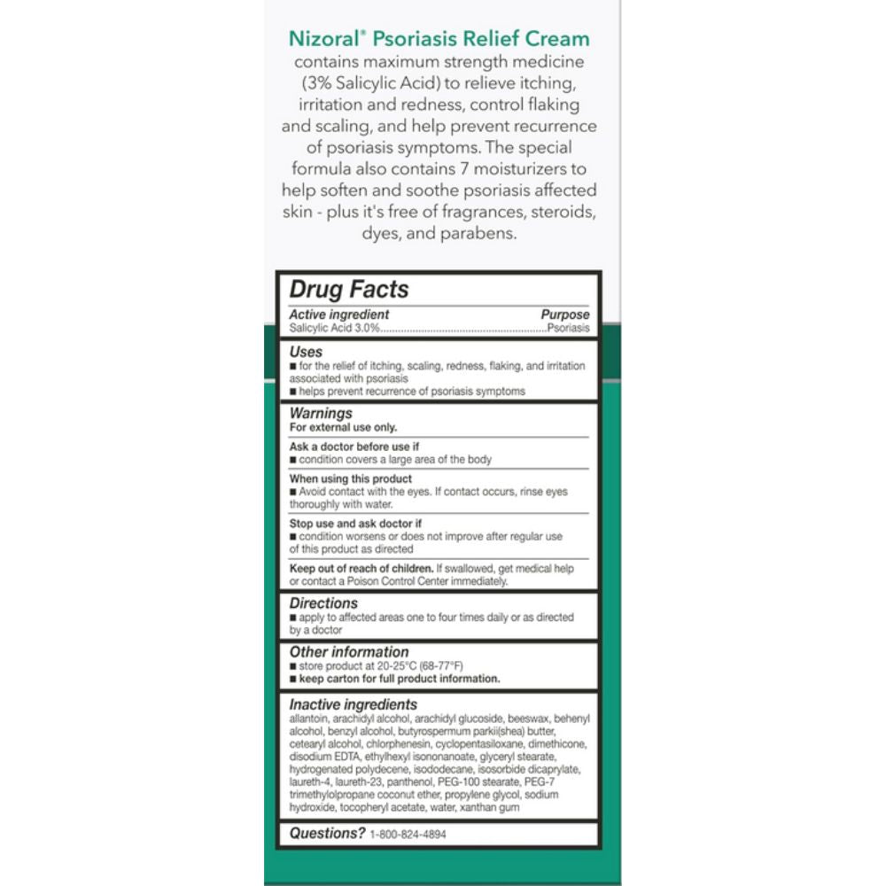 Nizoral Psoriasis Relief Cream Salicylic Acid 3% 113gr