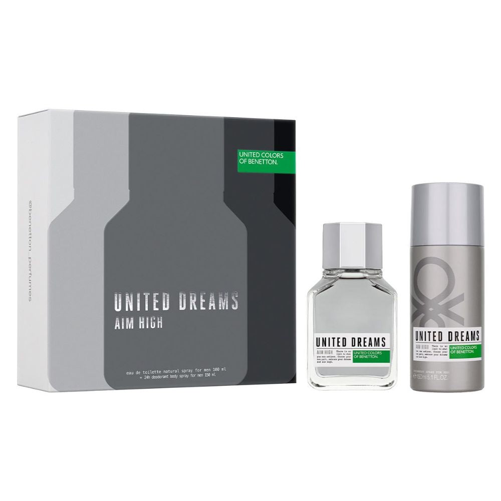 Benetton United Dreams Aim High Eau Toilette For Men 100ml + 24h Deodorant Body Spray 150ml