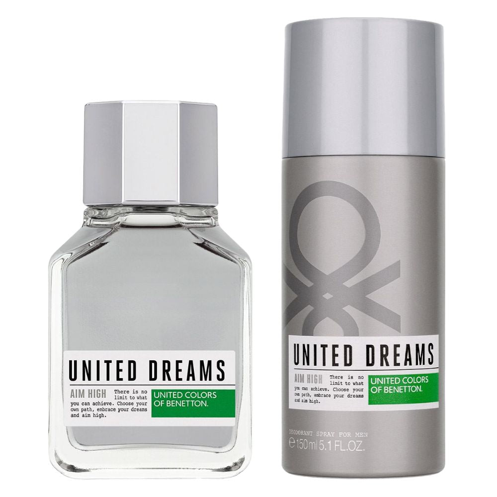 Benetton United Dreams Aim High Eau Toilette For Men 100ml + 24h Deodorant Body Spray 150ml