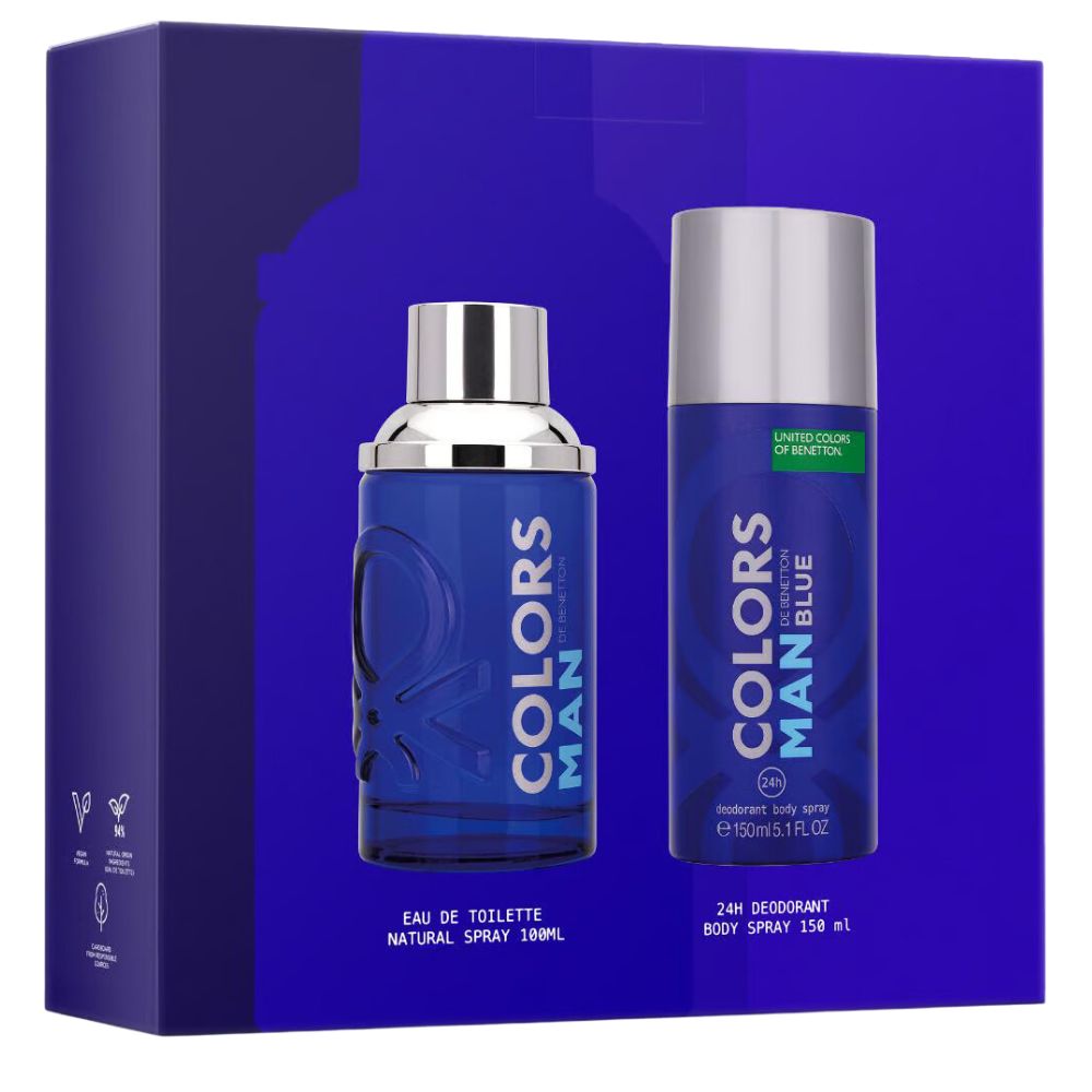 Benetton Colors Man Blue Eau de Toilette For Men 100ml + 24h Deodorant Body Spray 150ml