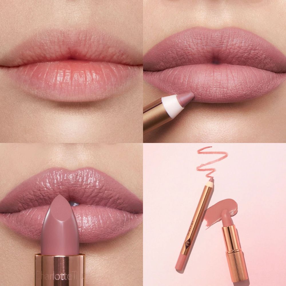 Charlotte Tilbury Pillow Talk Lip Set Iconic Lip Cheat Pillow Talk Fair + K.I.S.S.I.N.G Pillow Talk Fair