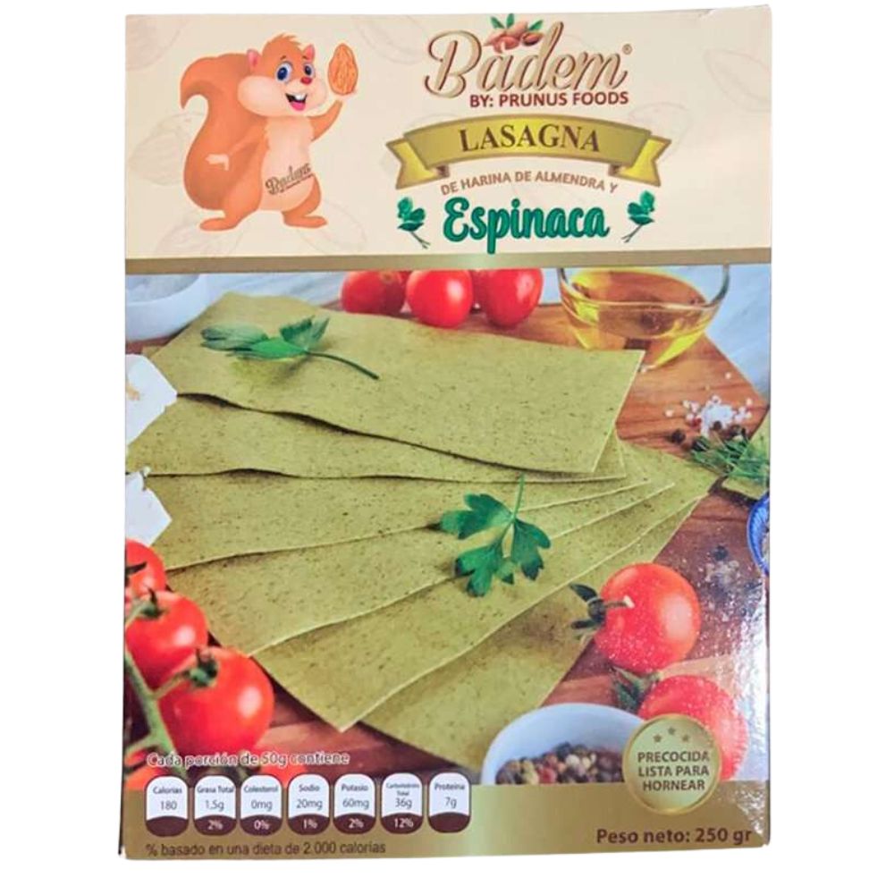 Badem Pasta Lasagna a Base de Almendras y Espinaca 250gr