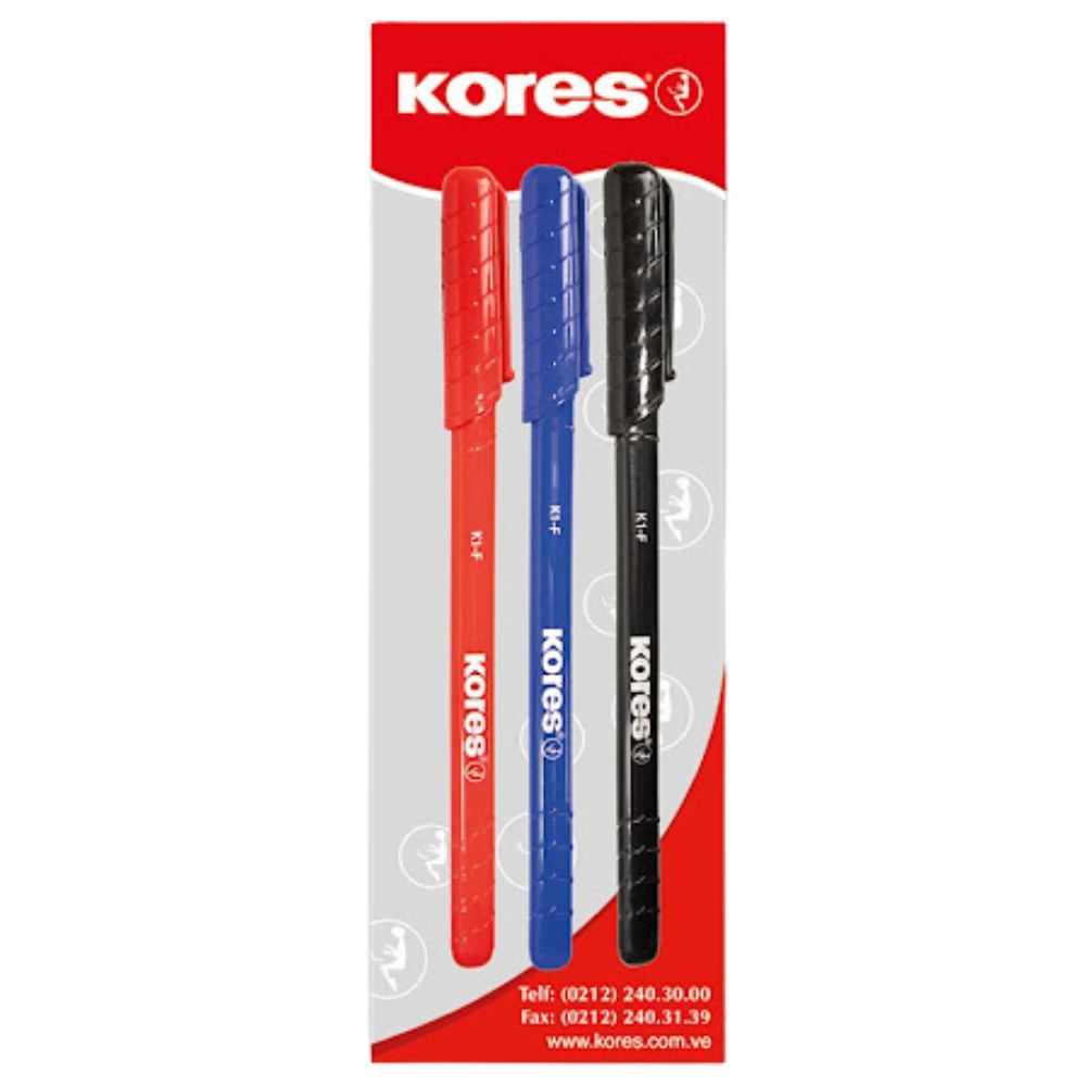 Kores Set De Boligrafos Rojo Azul Negro 3 Und