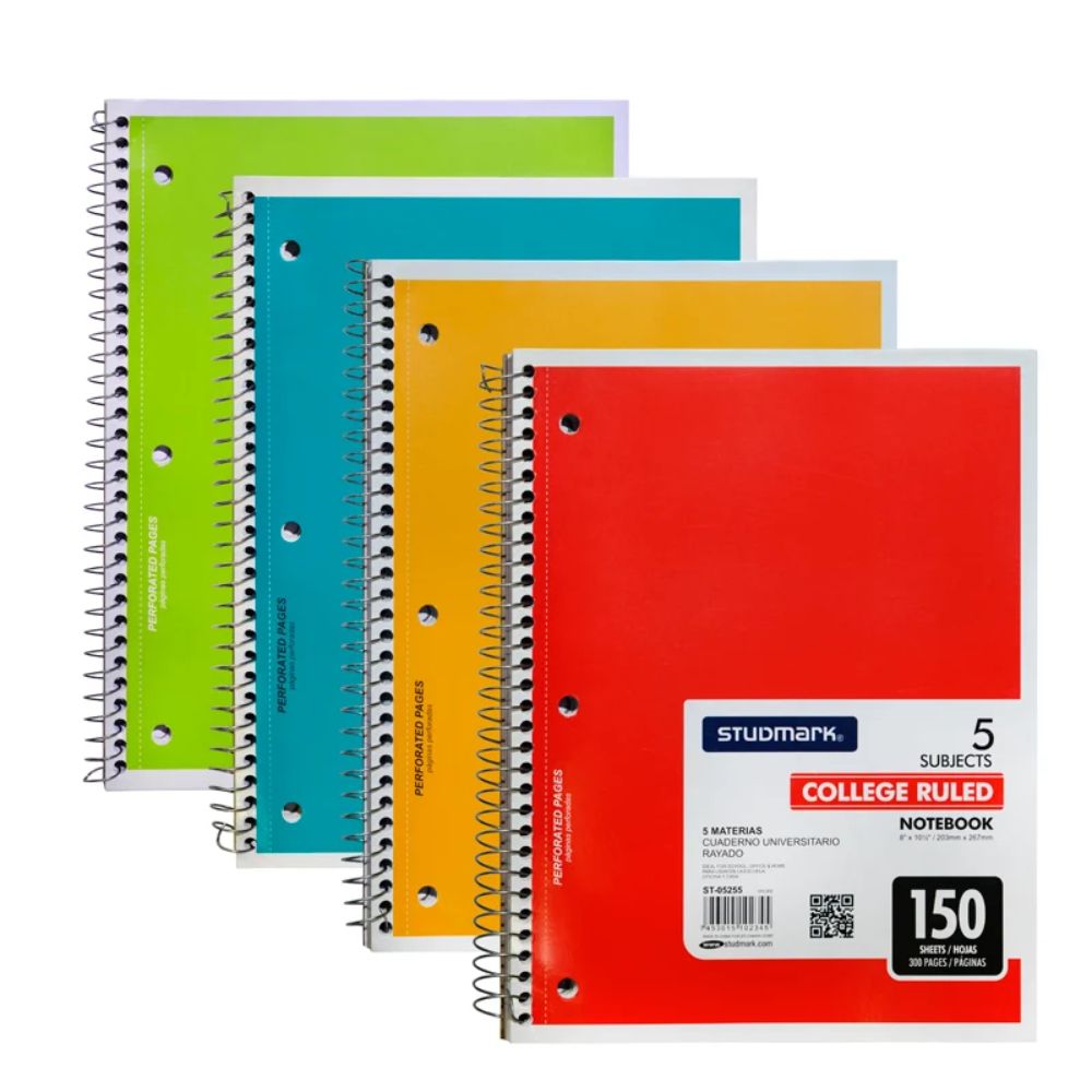 Studmark Libreta Con Espiral 5 Materias 150 Hojas Modelos Variados