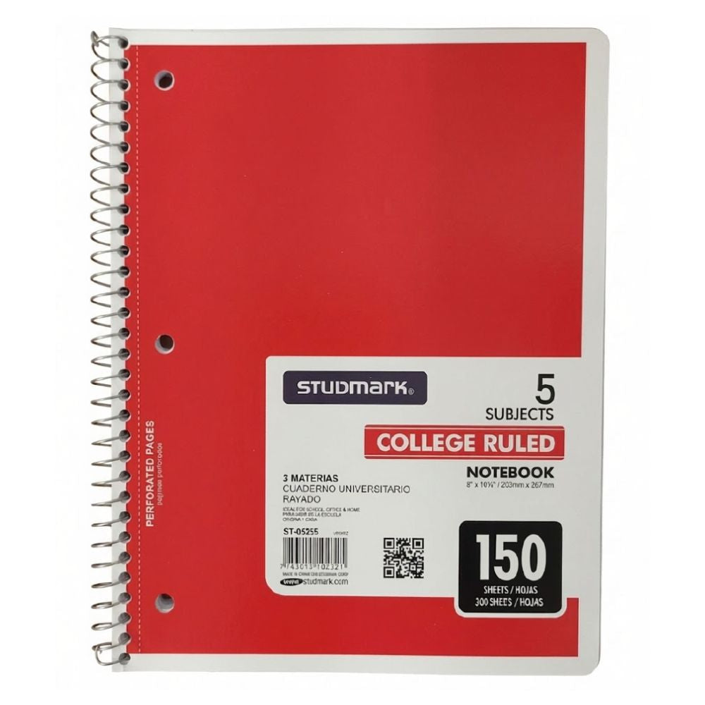 Studmark Libreta Con Espiral 5 Materias 150 Hojas Modelos Variados