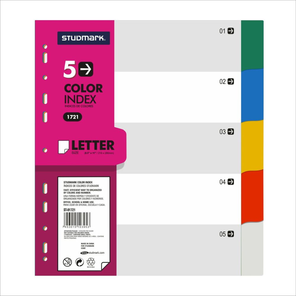 Studmark Separadores de Plastico Tamaño Carta Pack 5 Und