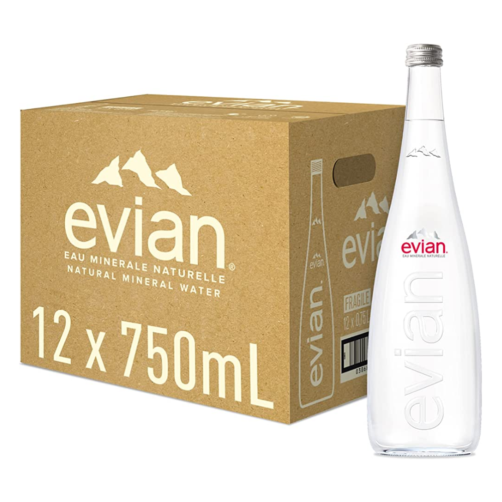 Evian 12 Botellas 750ml de Vidrio Agua Natural Spring Water