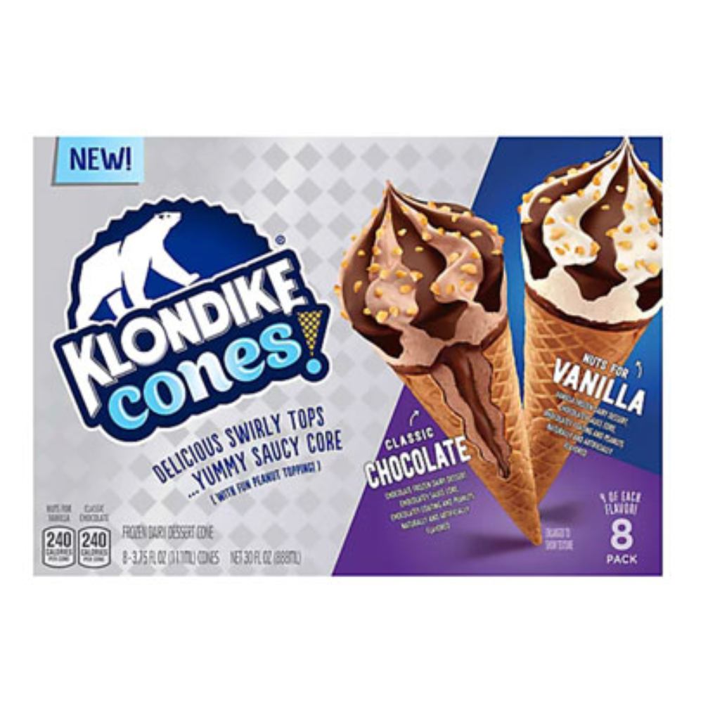 Helados Klondike 8 Unidades Cones  Chocolate y Vainilla con Nueces