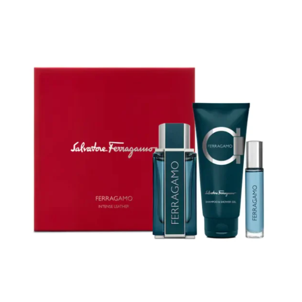 Salvatore Ferragamo Set De Regalo Intense Leather For Men Eau de Parfum 100ml-10ml -Shampoo 100ml 3und