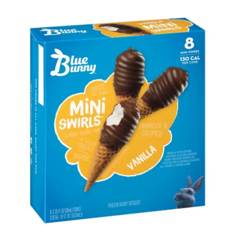 Helado Blue Bunny Mini Swirls Vainilla 8 Barquillas