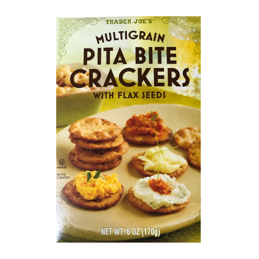 Trader Joeʹs Pita Multigrain Bite Crackers con Flaxseed 170g