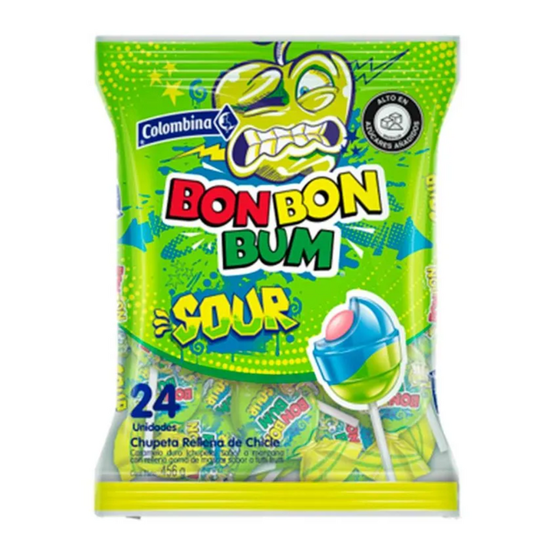 Bon Bon Bum 24 Chupetas Sour 432 gr