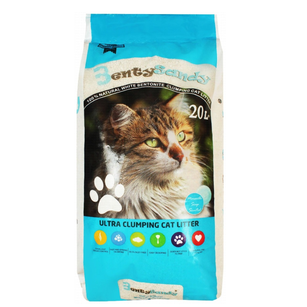 Arena Para Gatos Benty Sandy Ultra Absorbente con Aroma a Jabon de Marsella 18kg