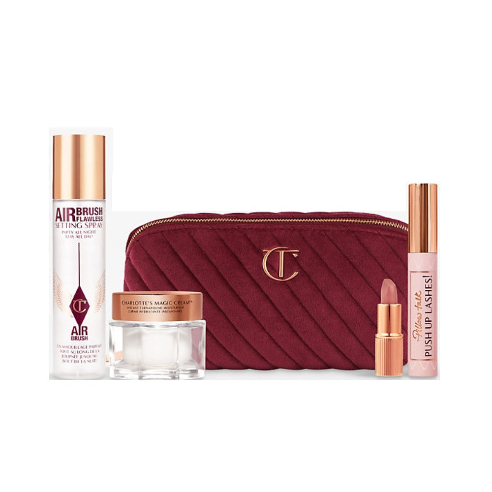 Charlotte Tilbury Set De Regalo Incluye Magic Cream + Setting Spray, Mascara + Pillow Talk Lip Lustre + Bolso De Maquillaje