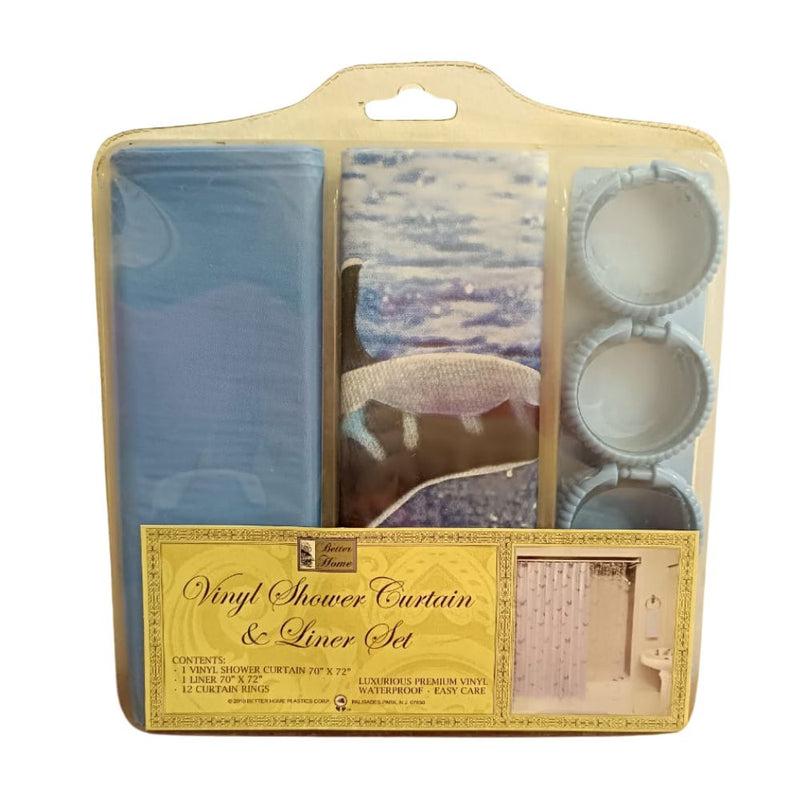 Cortina Para Ducha Vinyl Shower Curtain & Liner Set  178cm x 183cm Azul
