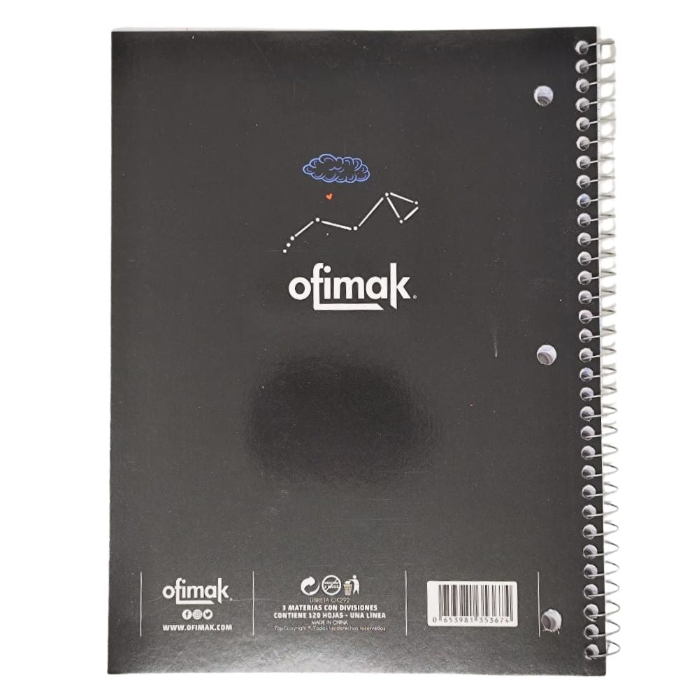 Ofimak Libreta Espiral Una Linea 3 Materias 120 Hojas