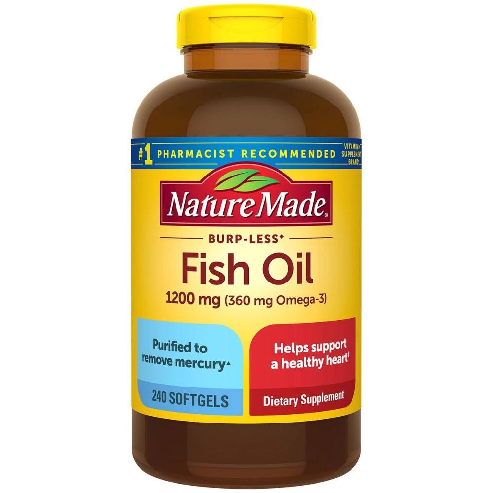 Fish Oil Nature Made Burp Less 360mg Omega 3 1200mg 240 Softgels