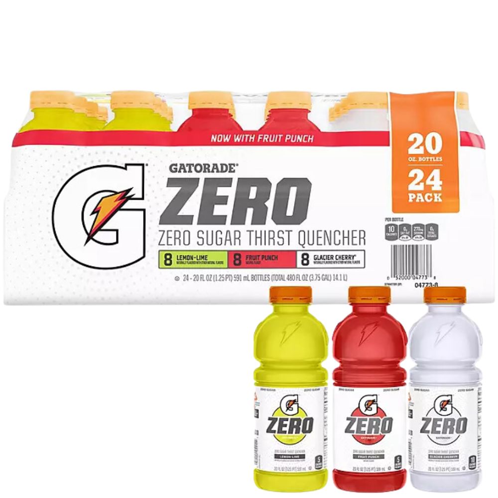 Gatorade Zero 24 Pack Thirst Quencher 8 Glacier Cherry - 8 Fruit Punch - 8 Lemon Lime 591ml