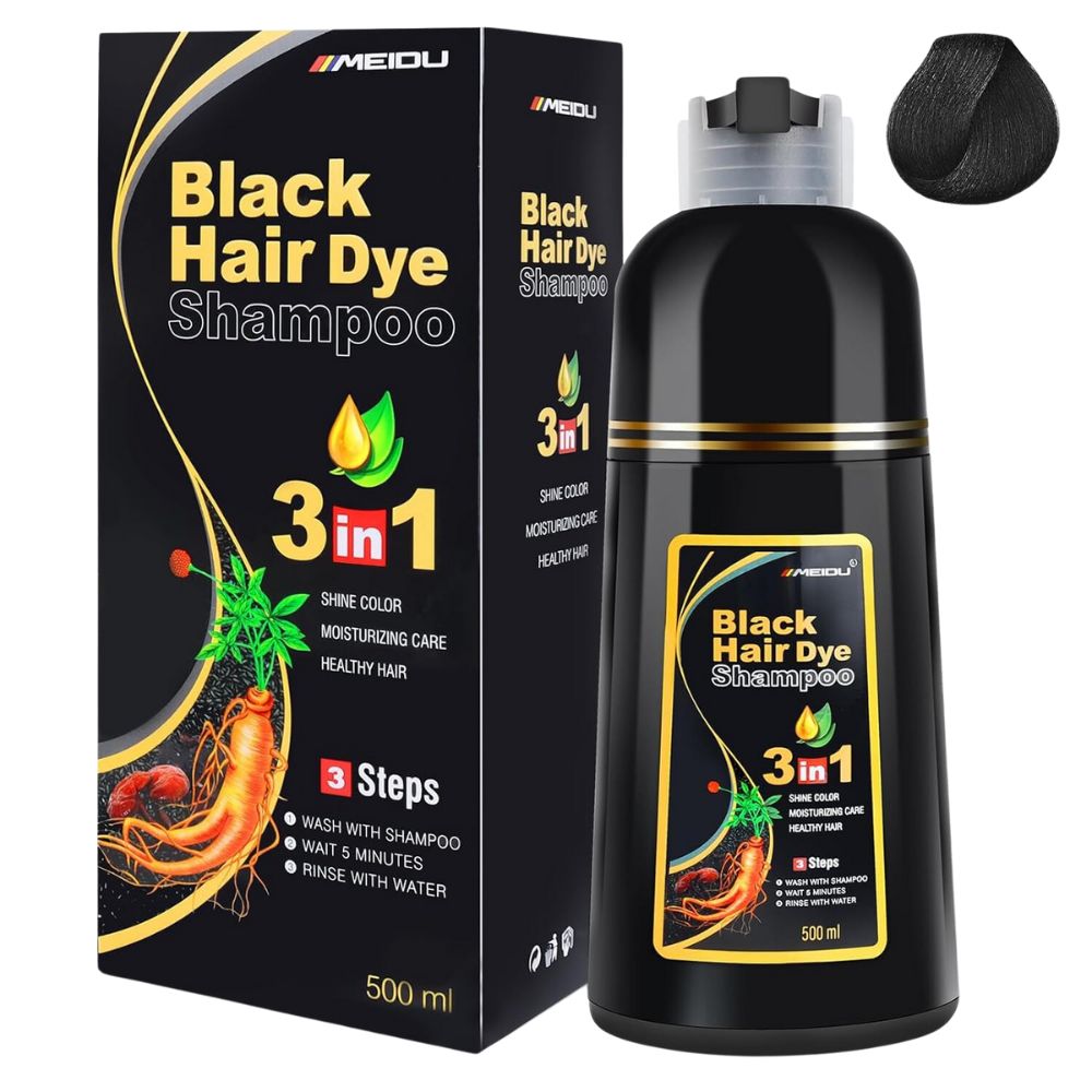 MEIDU Hair Dye Shampoo 3 in 1 Black Shampoo para Teñir el Cabello 500ml