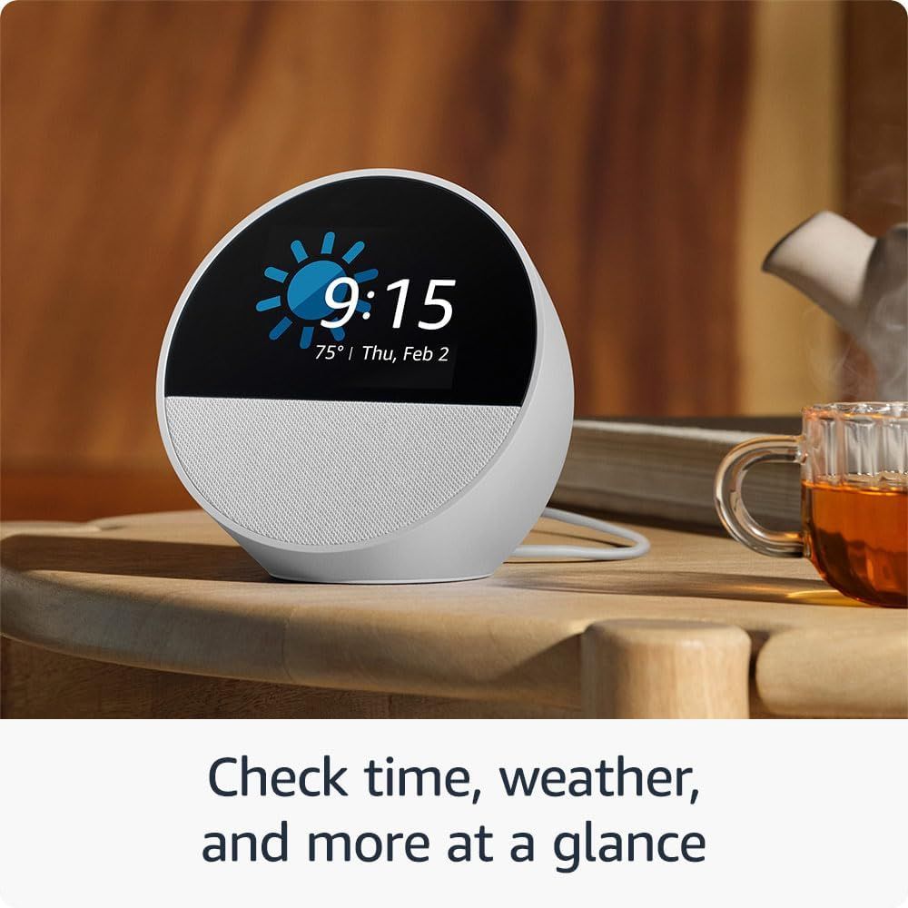 Amazon Echo Spot (2024) Smart Alarm Clock with Vibrating Sound and Alexa Charcoal Black